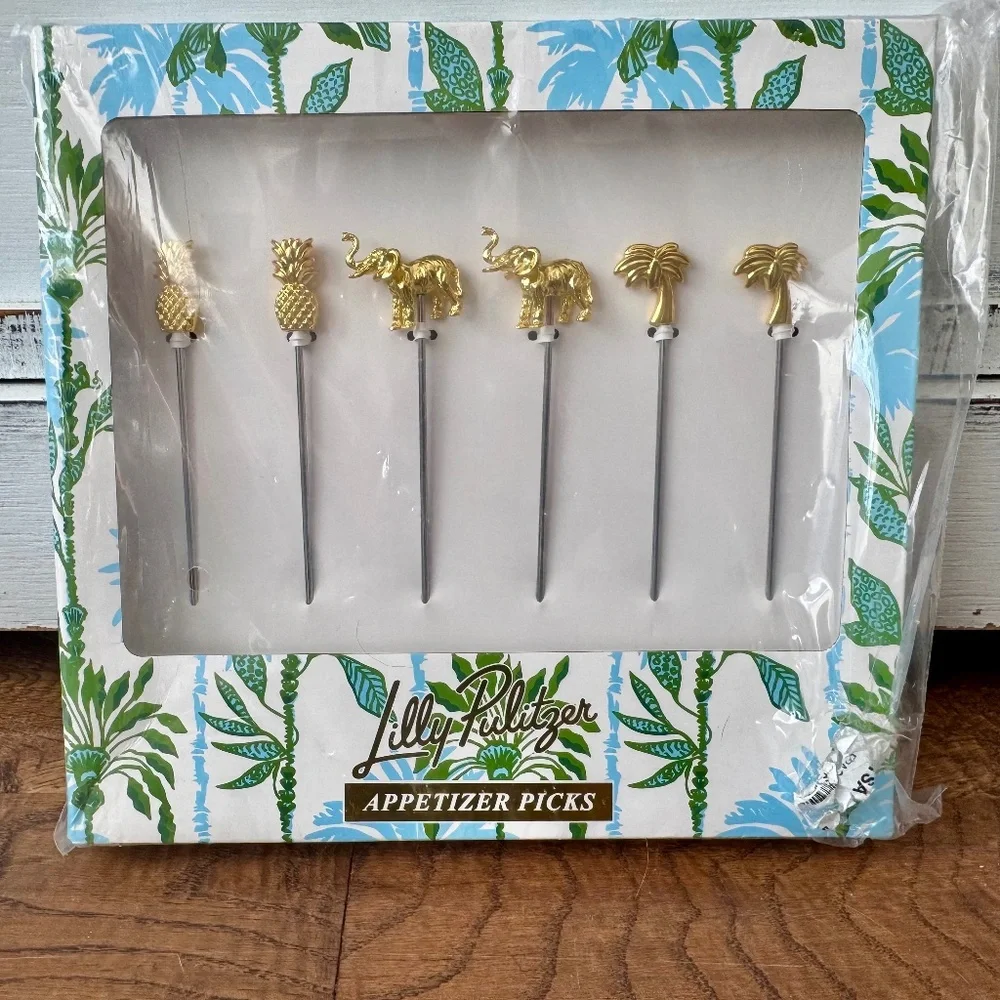 New In Box Lilly Pulitzer Appetizer Picks Palm‎ Beach Pineapple Elephant C